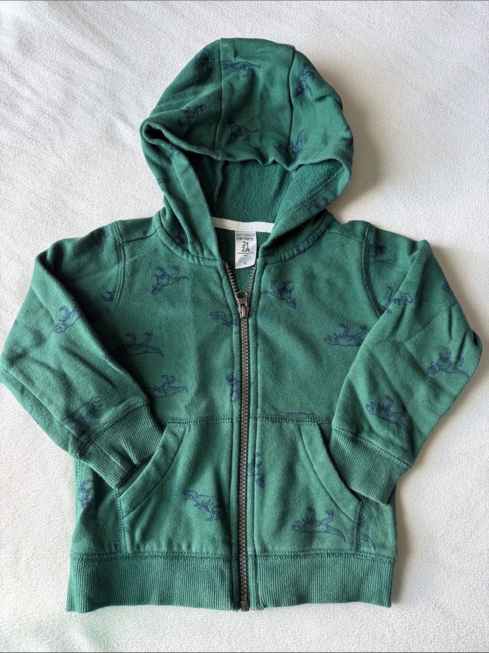 Carter's Forest Green Hooded Zip-Up Sweatshirt with Navy Print kids size 2T